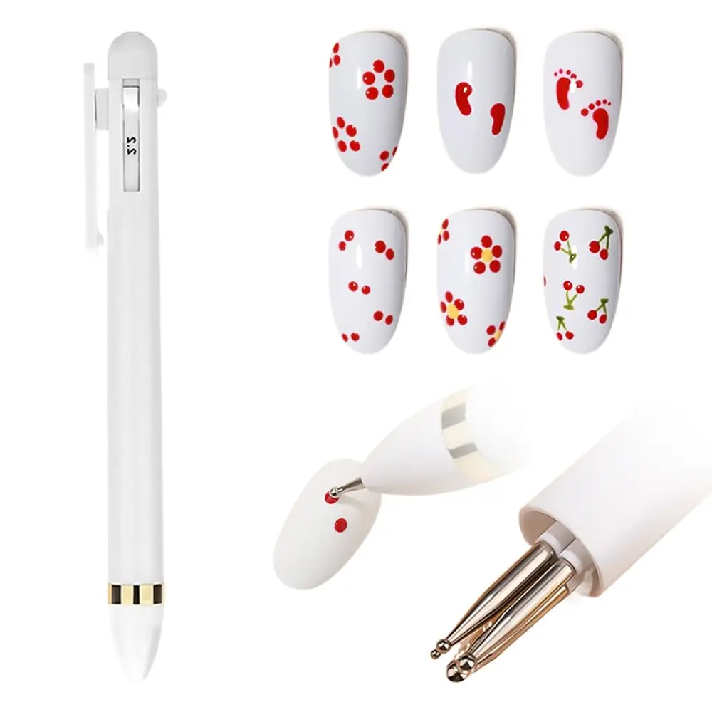 4 in 1 Nail Art Drill Pen Quick-Paint Dotting Pen Brush for Nail Design Tools 4 Size Flower Image Gel Polish Drawing Painting