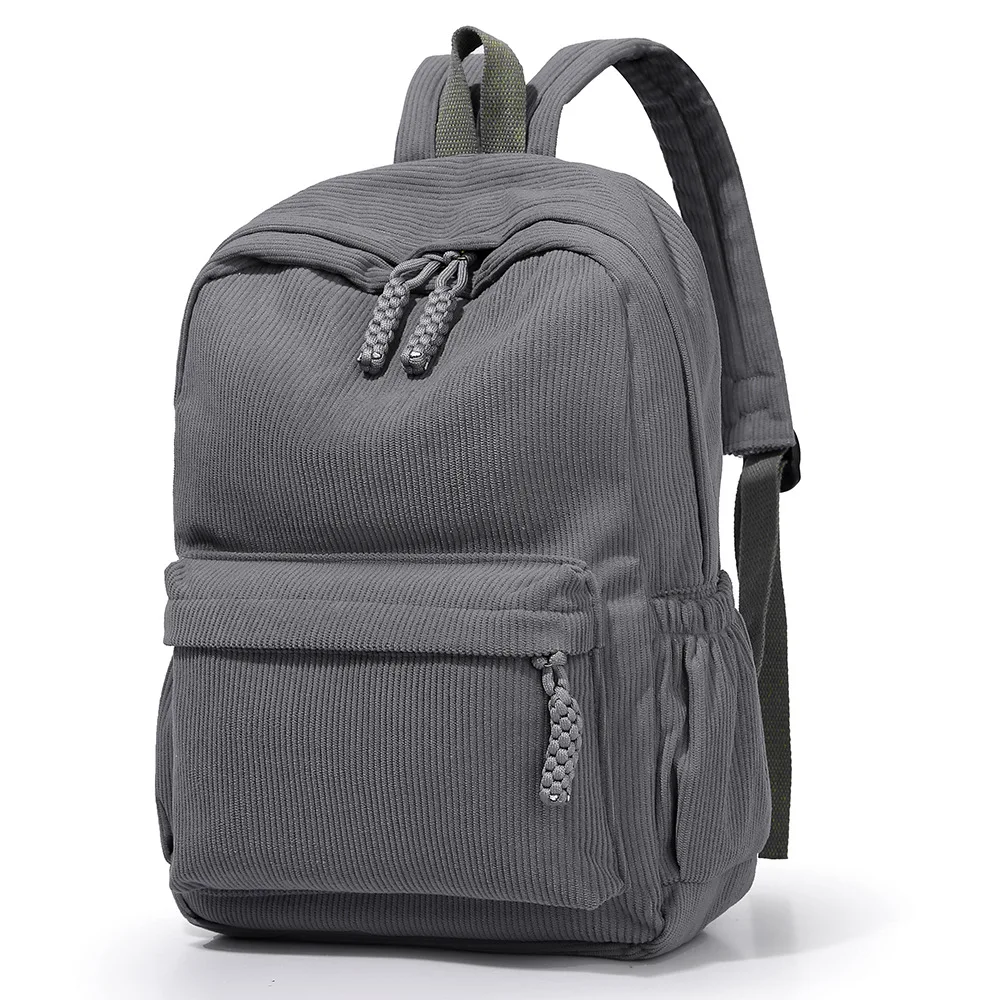 Thickened striped corduroy women's small backpack, university schoolbag, multi-pocket, ultra-light and large-capacity travel bag