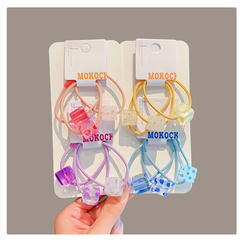 3 Teile/satz Kinder Nette Farben Acryl Cube Elastische Haar Bänder Baby Mädchen Schöne Scrunchies Gummibänder Kinder Haar Zubehör – Detail 6