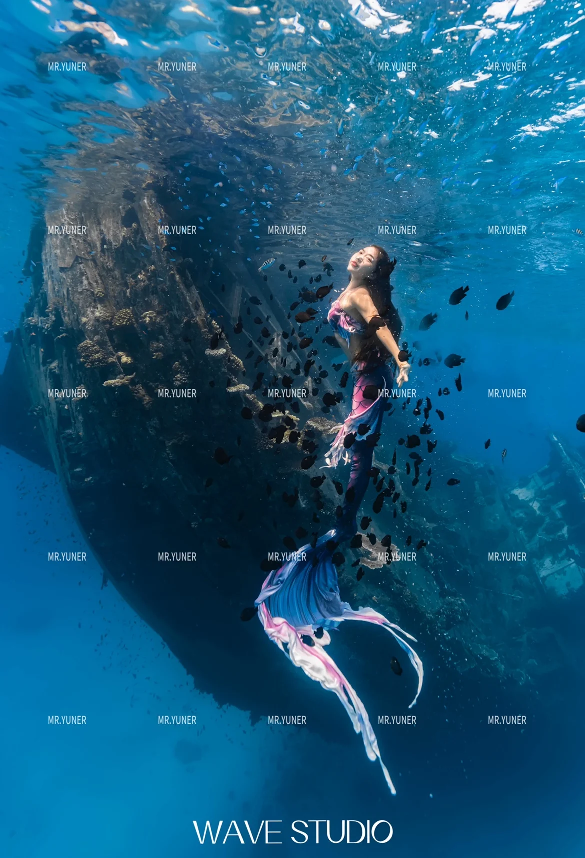 YUNER اليدوية المخصصة حورية البحر ذيل كبير ملابس السباحة المحيط اطلاق النار الكي بالإضافة إلى ذيل حورية البحر الغزل