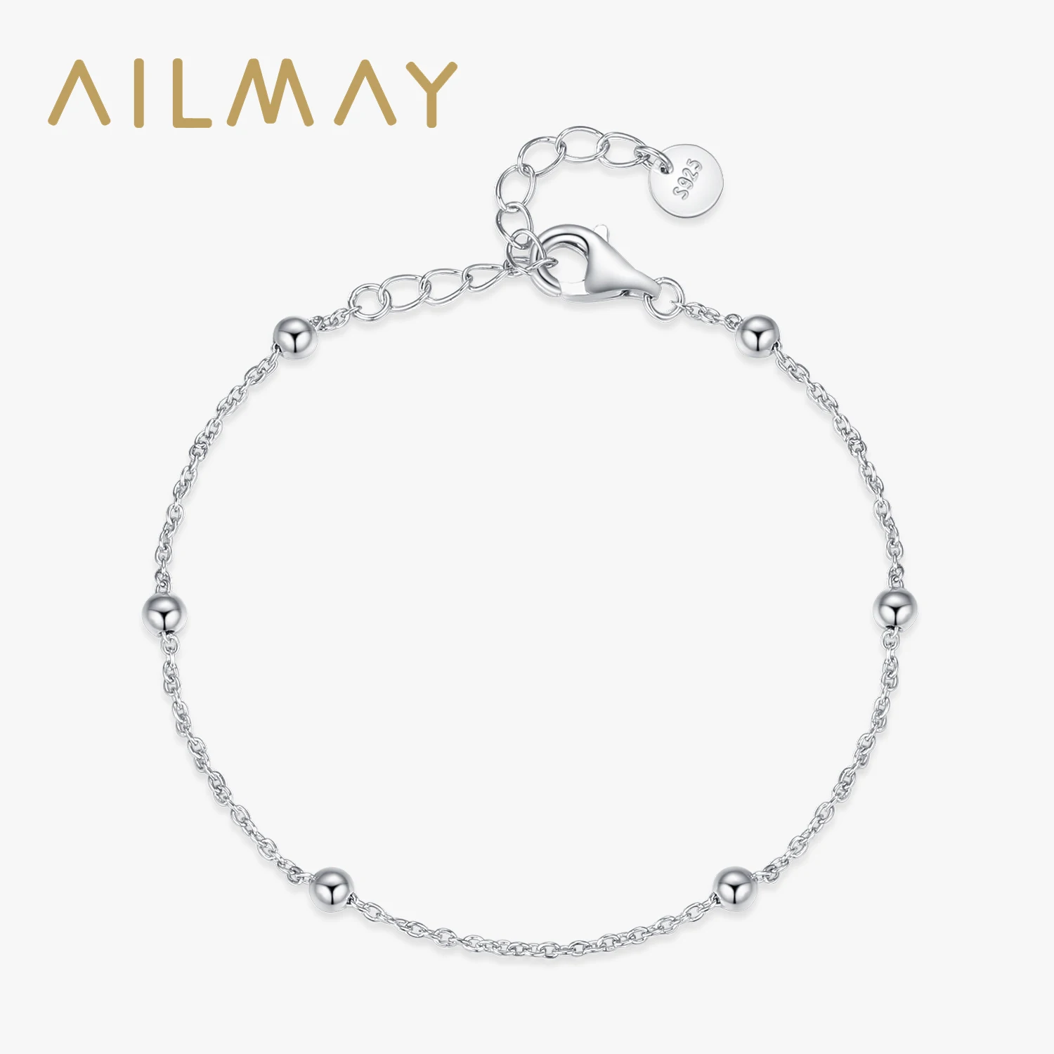 

Браслеты из серебра 925 пробы Ailmay Fashion с бусинами и цепочкой для женщин, регулируемая цепочка, изысканные украшения для годовщины.
