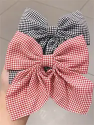 2 ladies new black red fashion temperament simple plaid bow hairpin girl head hair accessories