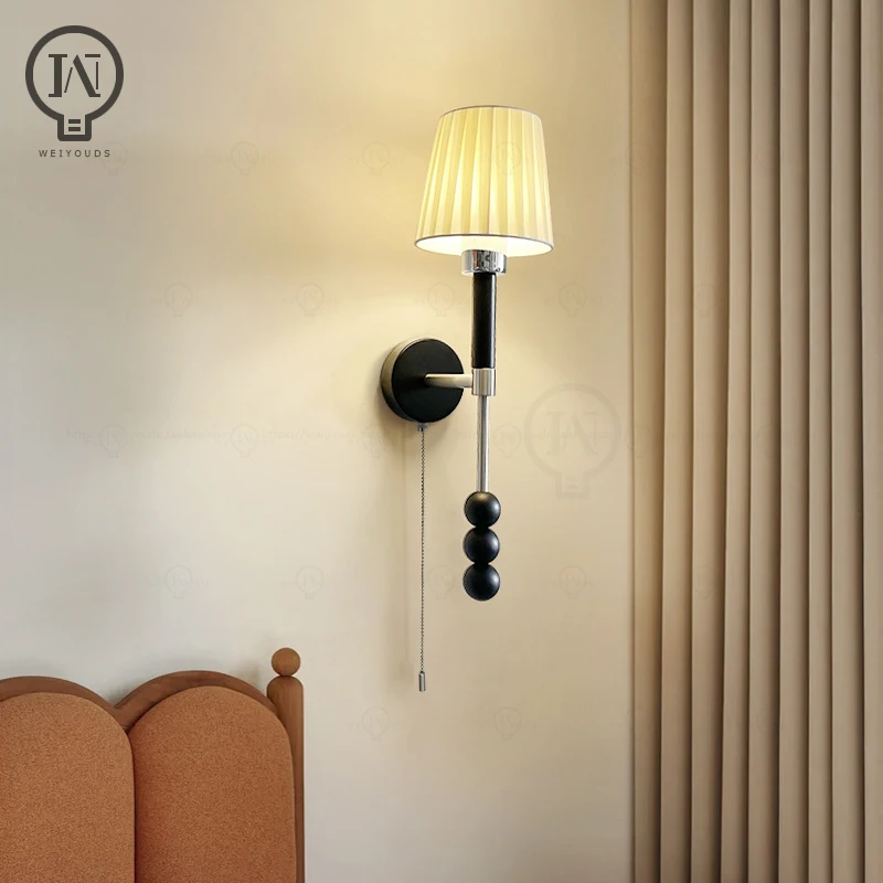 

Pull rope switch wall lamp Simple modern bedroom bedside wall lamp Children's room Study living room Background wall lamp