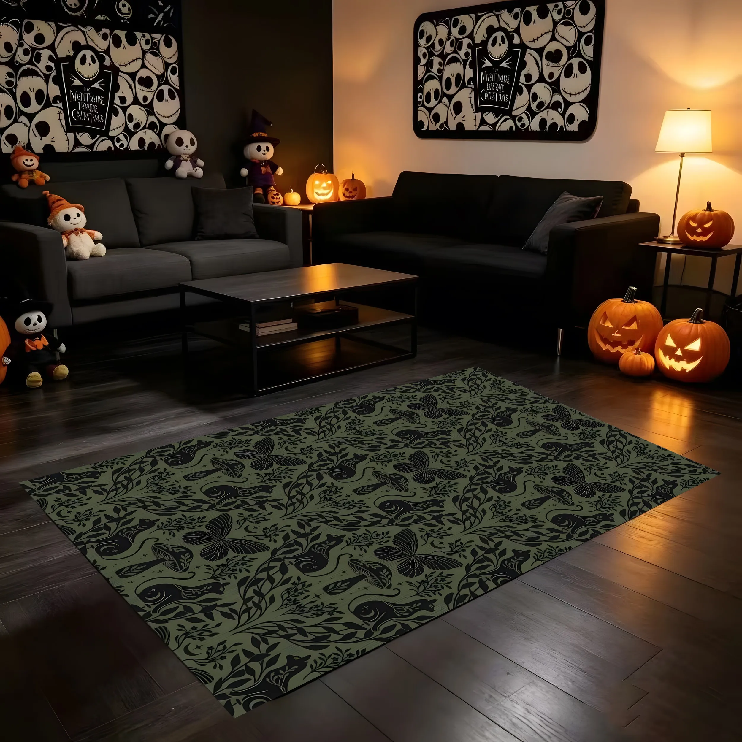 Four-Leaf Clover Print Medieval European Velvet Rug for Christmas New Year Living Room Bedroom Entryway Decor