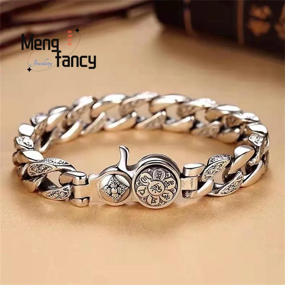 

Silver-plated Bracelet Men's Six Words of Proverbs Can Be Rotated Tide Models Wide Version Personality Atmosph Fashion Jewelry