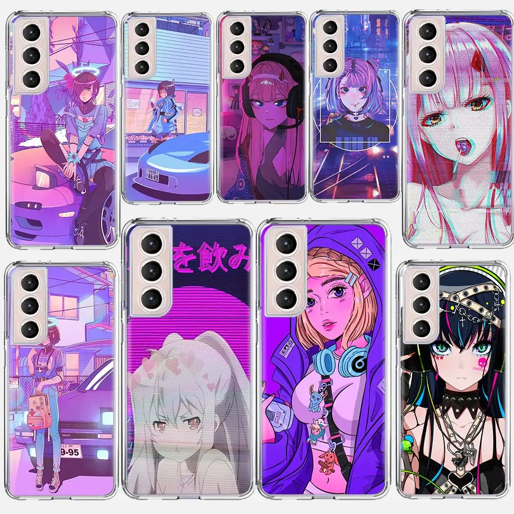 Vaporwave Girl Car Anime Soft Silicone Phone Case For Samsung Galaxy S24 S23 S22 Ultra S21 S20 FE S10 Plus S10E S9 S8 + Cover