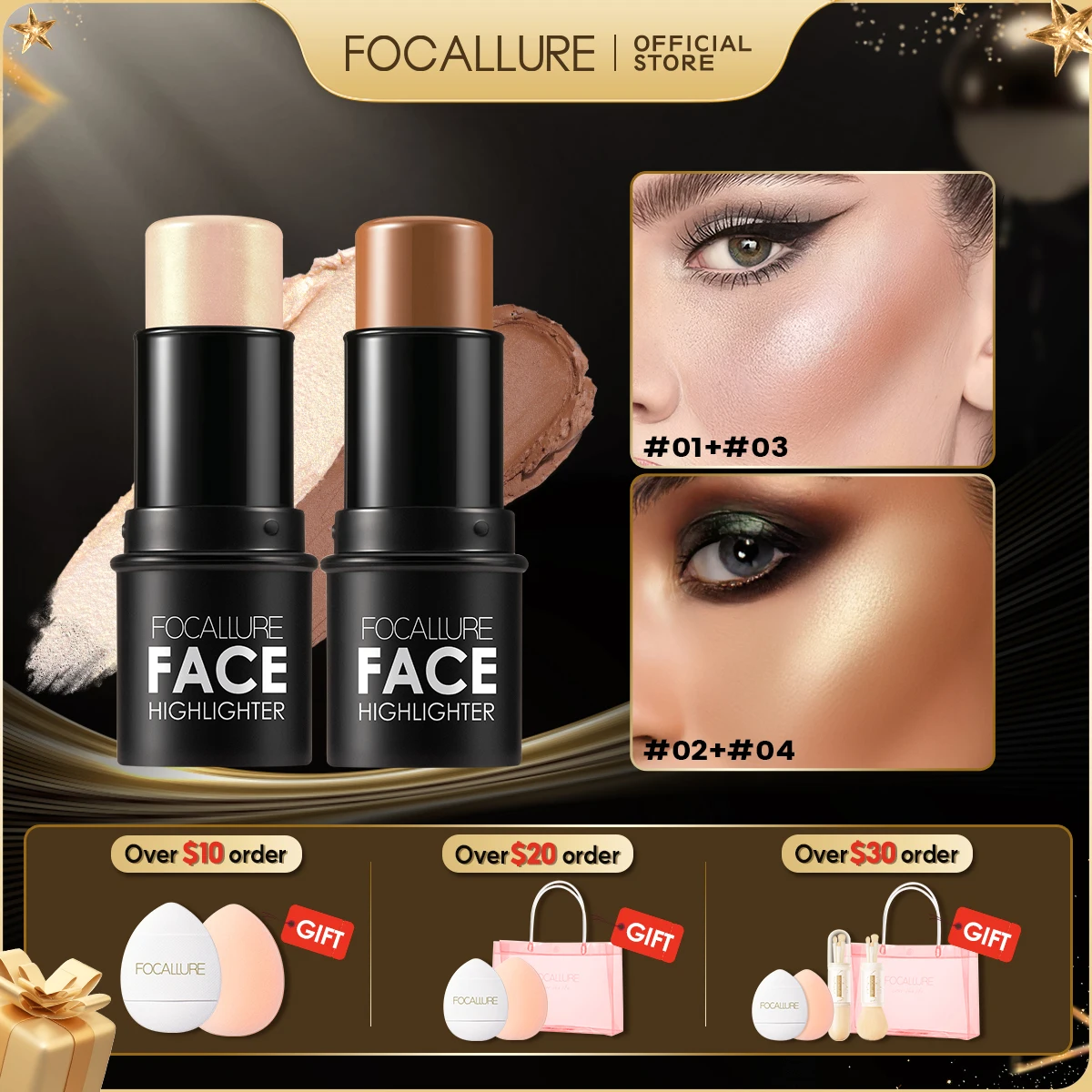 

FOCALLURE Waterproof Shimmer Face Bronzer Highlighters Glitter Corrector Contour Illuminator Stick Creamy Blush Makeup Cosmetics