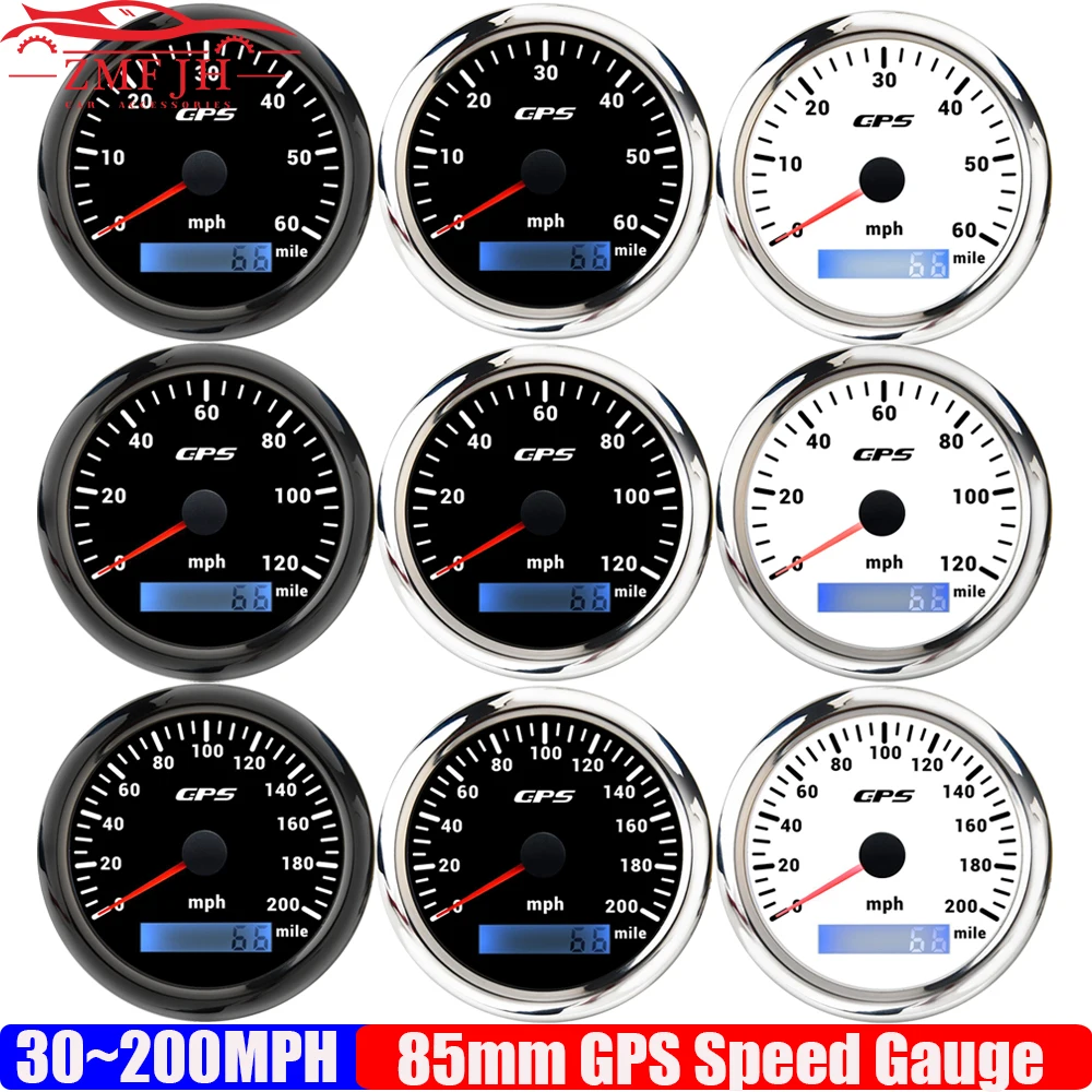 85mm GPS Speedometer Gauge with Antenna 30MPH,60MPH,80MPH,120MPH,160MPH,200MPH Speed Meter Odometer Car Boat Yacht Custom 12V24V