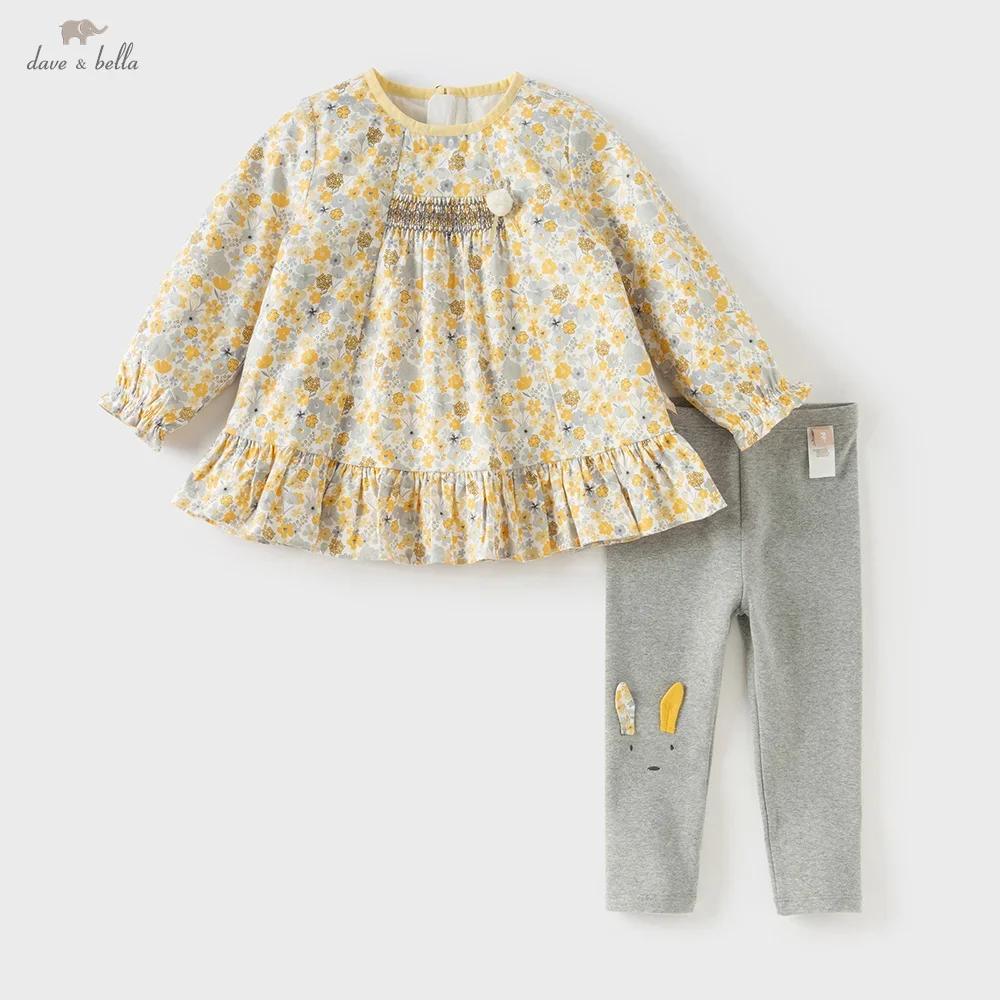 

Dave Bella Children's Sweet Cute Floral Print Pants Set Girls' Baby Autumn Fashion Casual Two-Piece Outdoor Party DB3254994