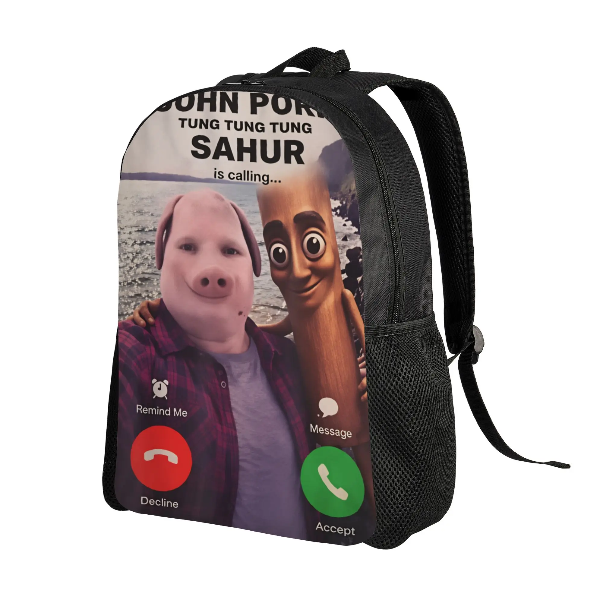 John Pork and Tung Tung Tung Sahur Front Door Backpack  Workout Backpacks Student High Quality  Kawaii Rucksack