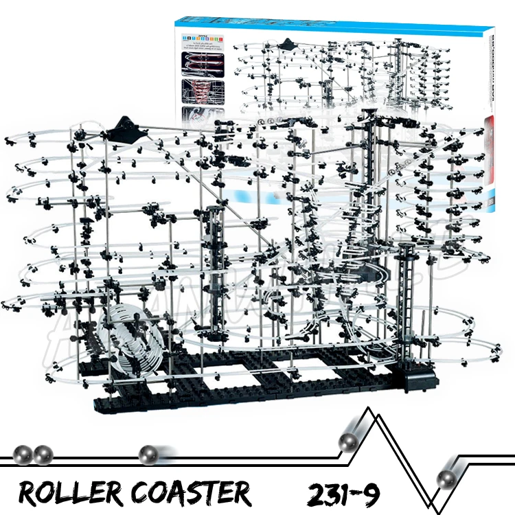 

7000cm Rail High Level 9 Challenge Marble Run Roller Coaster Electric Elevator Model Building Boys Sets Rolling ball Sculpture