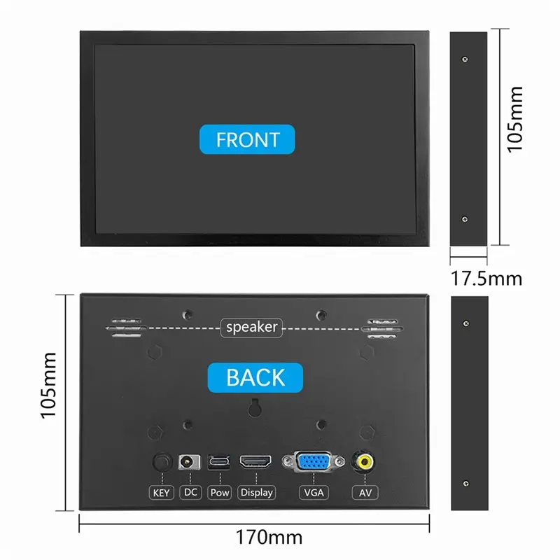 A53M-3 Set 7 Inch Portable Display IPS 1024X600 LCD HDMI-Compatible VGA AV Input DC Type C Power In