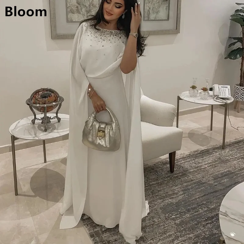 

Bloom Saudi Arabic Sheer High Neck Beads Pearls Evening Dresses Sleeves Formal Prom Gowns Korea Women Party Dress