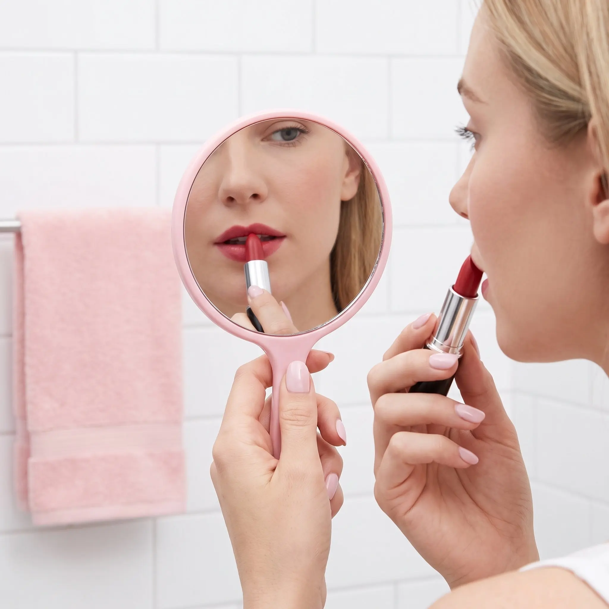 50 Pcs Compact Portable Mirror Mini Hand with Handle Hand-held Makeup Small Pocket