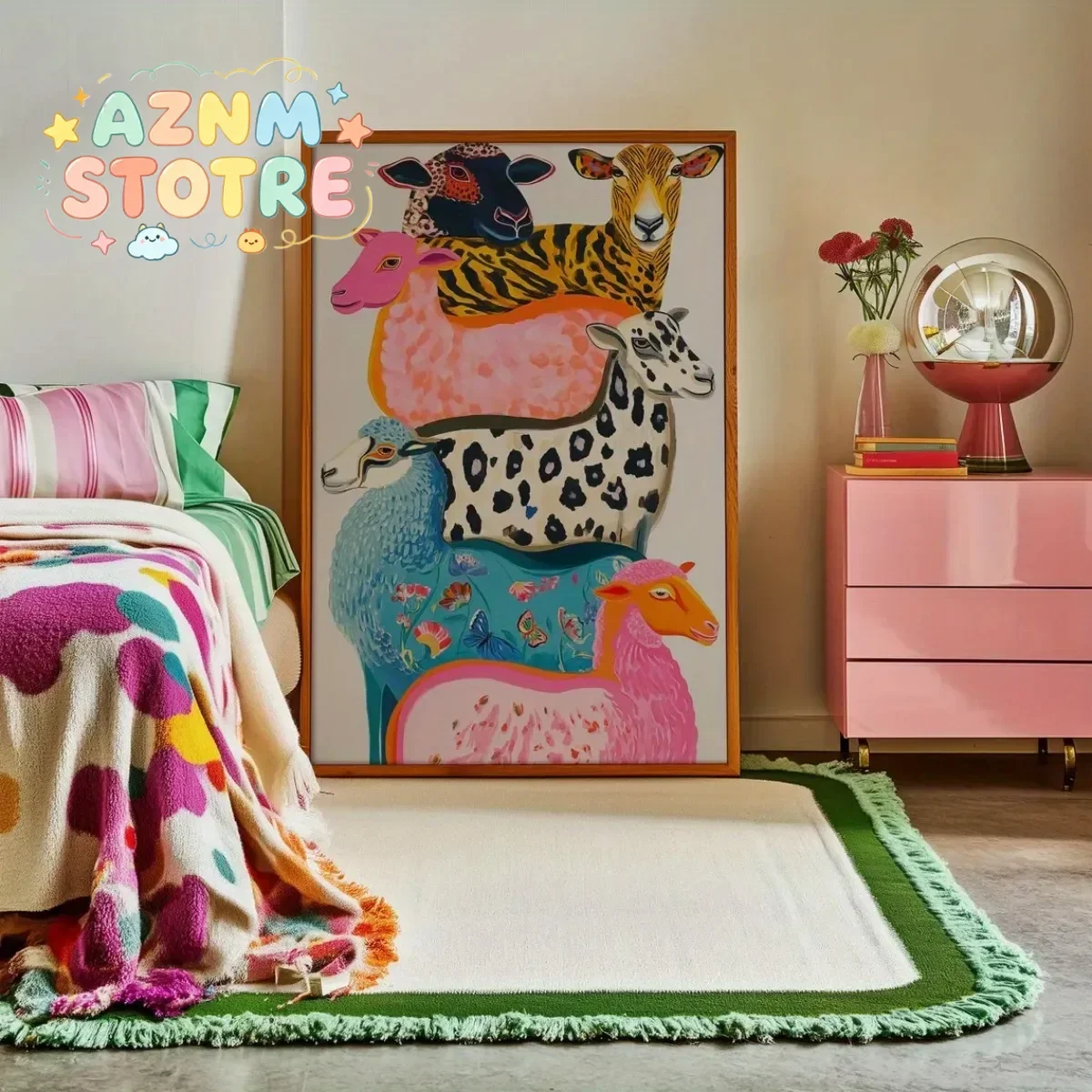 Lebendiger Dopamin-Schaf-Leinwanddruck Poster Moderne Tierästhetik Kunstdrucke Wohnzimmer Schlafzimmer Heim-Dekoration Kunstposter Geschenk