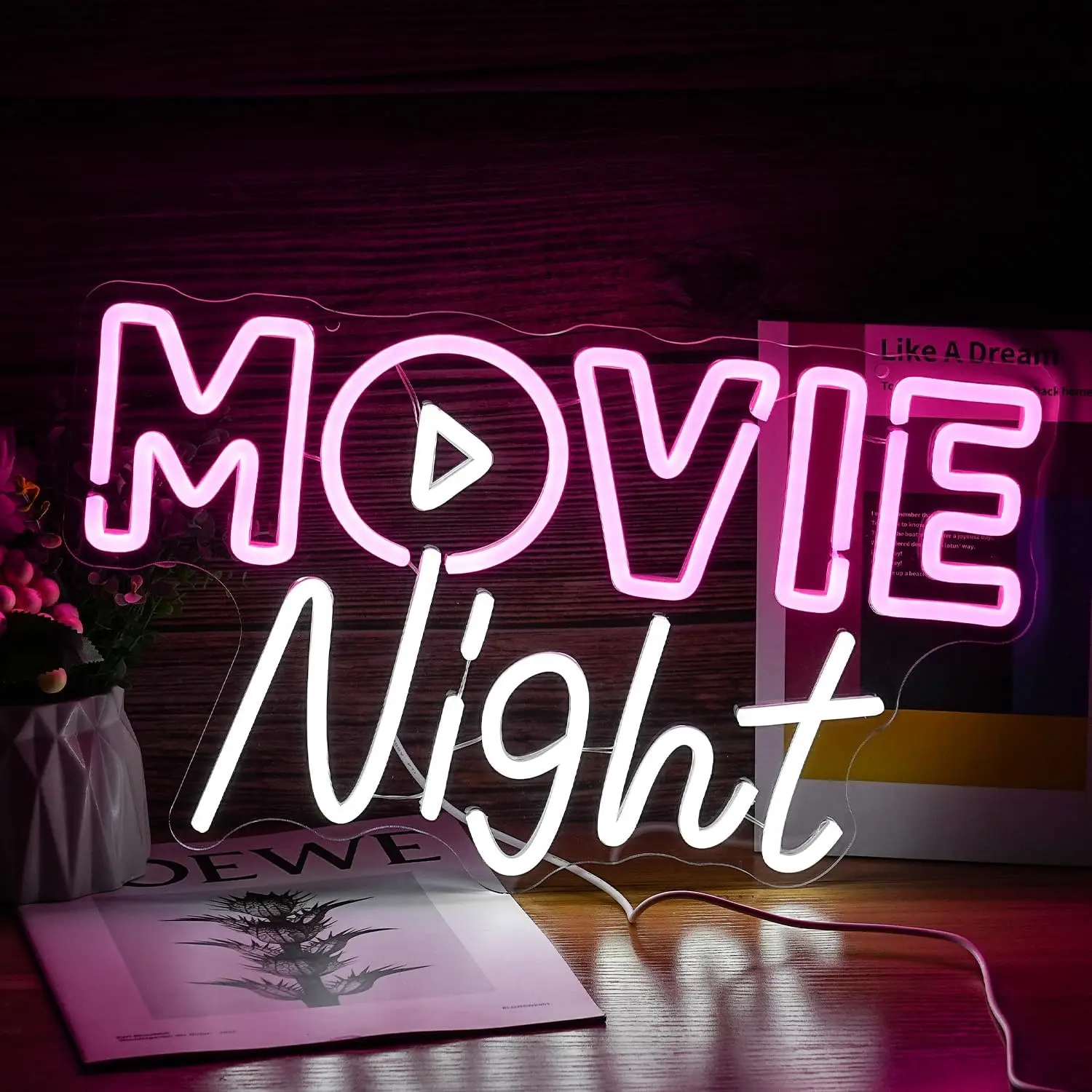 

Movie Night Neon Sign LED Neon Light for Wall Decor Dimmable USB Night Light for Film Room Party Decor Cinema Man Cave Boys Gift