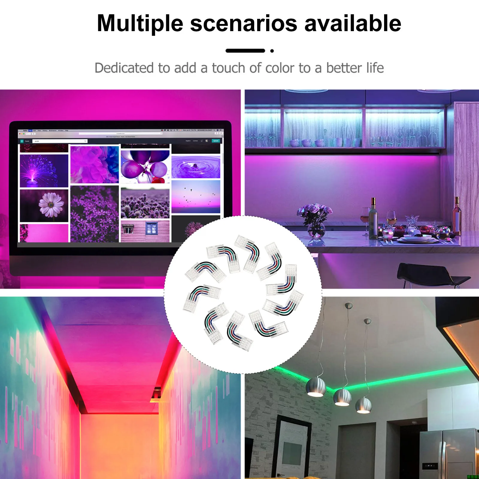 

10Pcs 10mm Wide 4-Pin Solderless L Shape LED Connectors for Strip Lights Heat Resistant and Fireproof LED Light Connectors