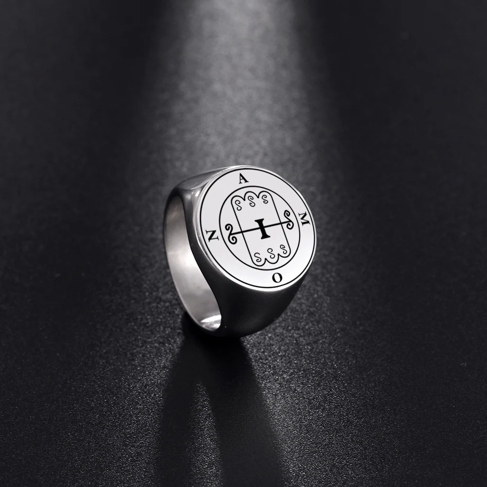 Dreamtimes Paimon sceal Sigil of Amon Seal AMON Satan Rings For Men Stainless Steel Baphomet Silver Color Ring Jewelry Gift