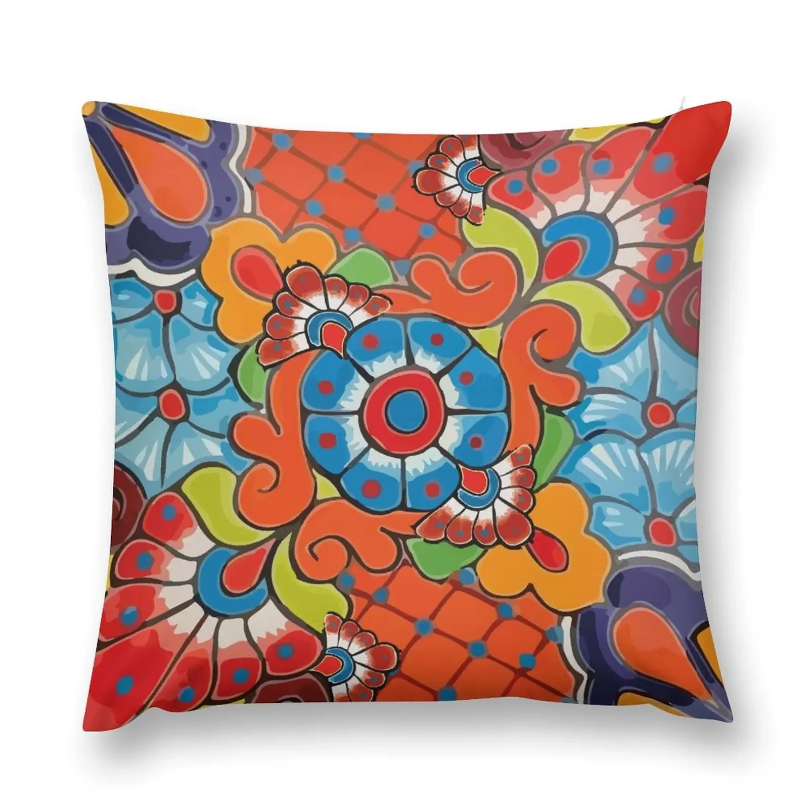 

Orange azulejo maximalist mexican flowers talavera tiles Throw Pillow Pillowcases Decorative Cushions pillow