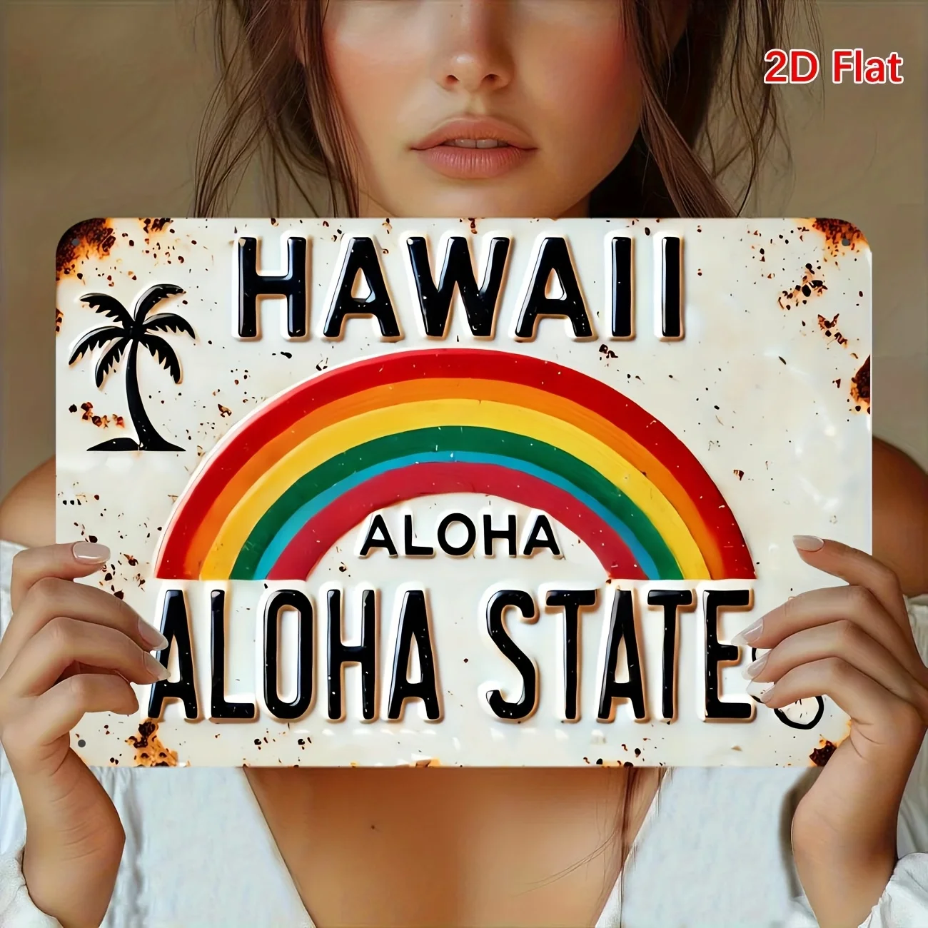 [Vintage-Metallschild] Rustikale Aloha State-Wandkunst, langlebige Eisendekoration mit Foliengravur, wasserbeständig, einfach aufzuhängen für Zuhause