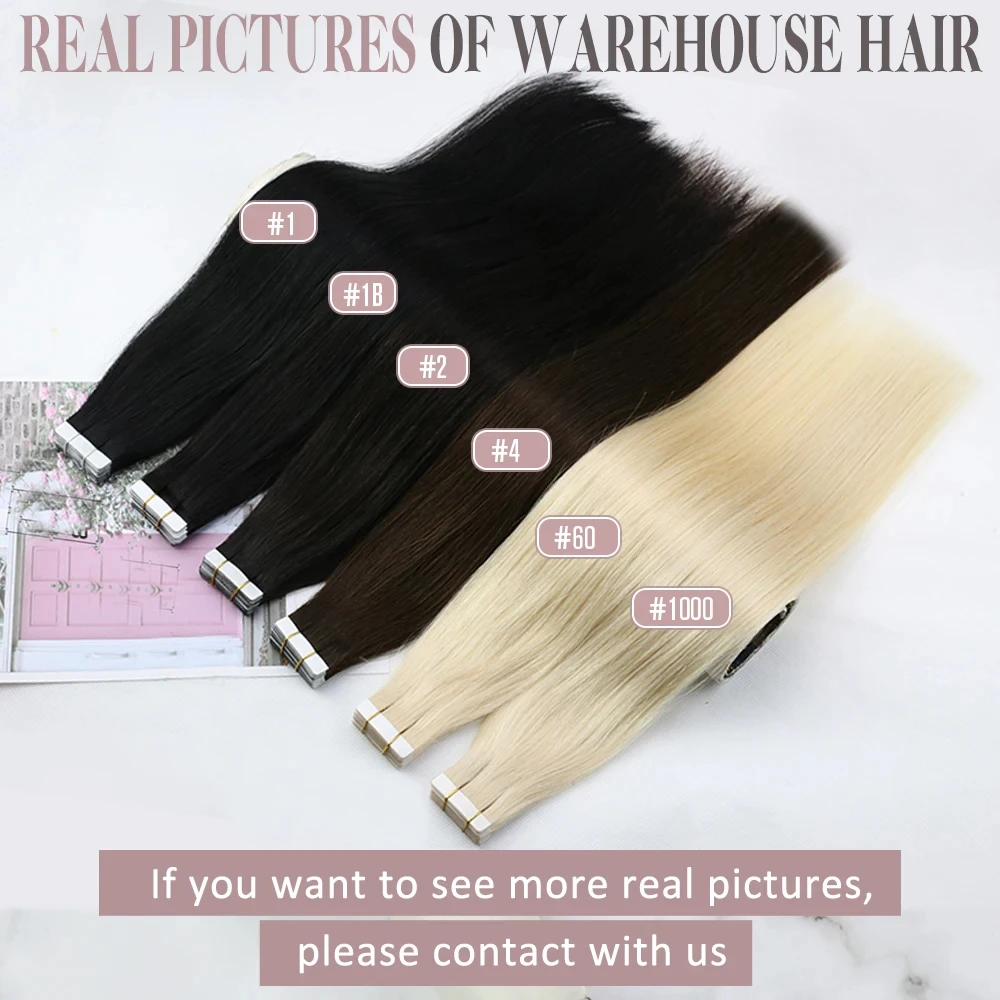 Extensions de Cheveux Brésiliens Naturels Remy Lisses, Sans Couture, Trame de Peau, 20P/40P/60P, pour Femme