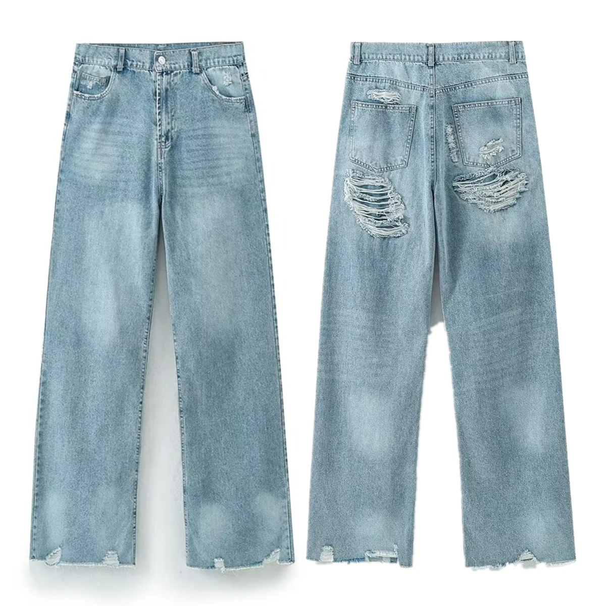 Withered Mom High Street Ripped  Jeans Women Loose Jeans Boyfriend Vintage Loose Denim Pants Girls