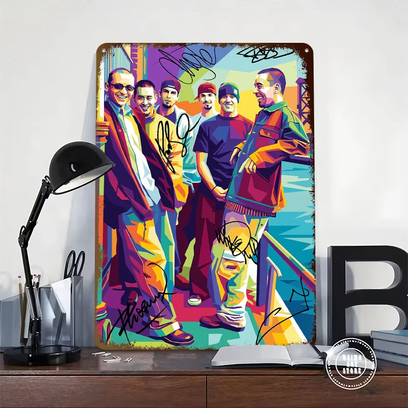 Linkin-Park Group Portrait 3D Texture Printed Poster Custom Vintage Metal Tin Plate Sign for Wall Art House Decor Room Man Cave
