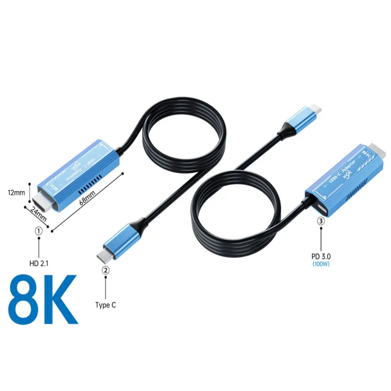 USB C To Cable 8K 60Hz Compatible Thunderbolt 3 4 Full Function PD 100W for MacBook IPhone 15 Samsung