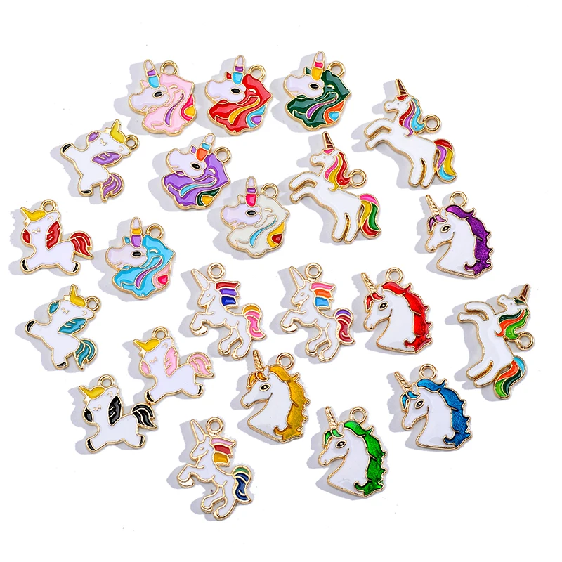 10Pcs 6 Styles Enamel Rainbow Unicorn Alloy Pendant Charm for Jewelry Making Women\'s Earrings Bracelet Supplies DIY Accessories