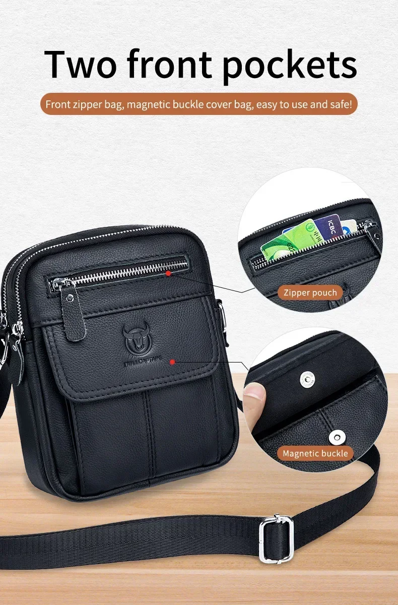 Bull captain lässige Herren Umhängetaschen Business Umhängetasche hochwertige Herren Rindsleder Tasche Mini große Kapazität Tasche – Detail 4