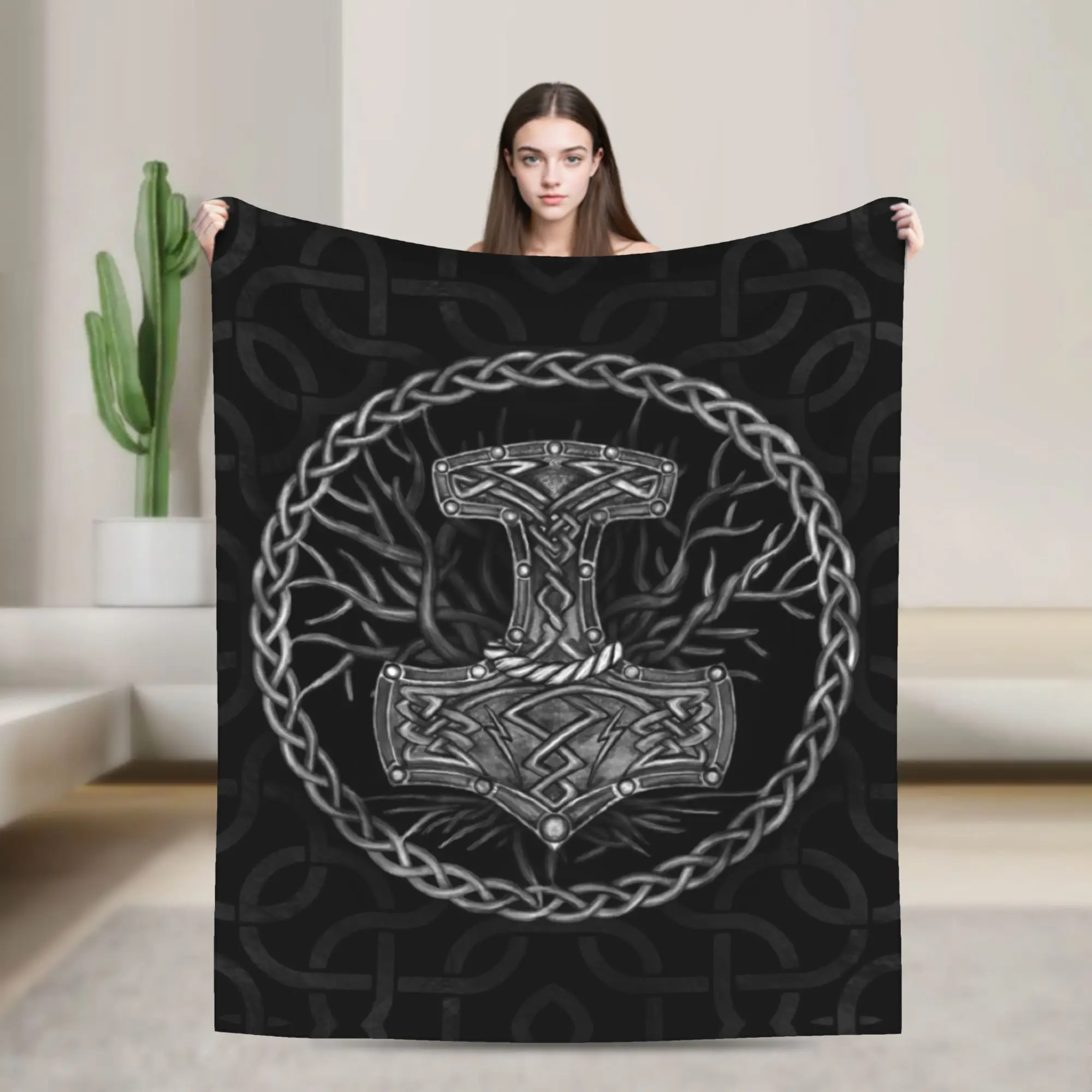 Mjolnir Tree of Life Blanket Coral Fleece Plush Air Conditioning Mystic  Multifunction Throw Blanket Bed Couch Plush Thin Quilt