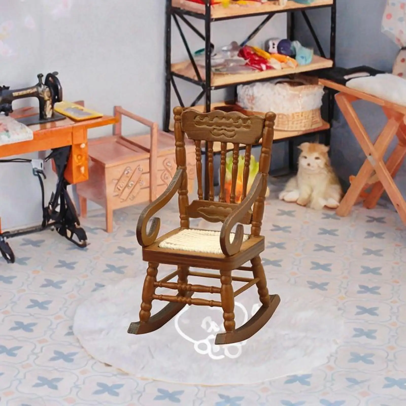 Dollhouse Rocking Chair 1/12 Handcraft Miniature Armchair Model for Decoration Building Railway Station Model Train Sand Table