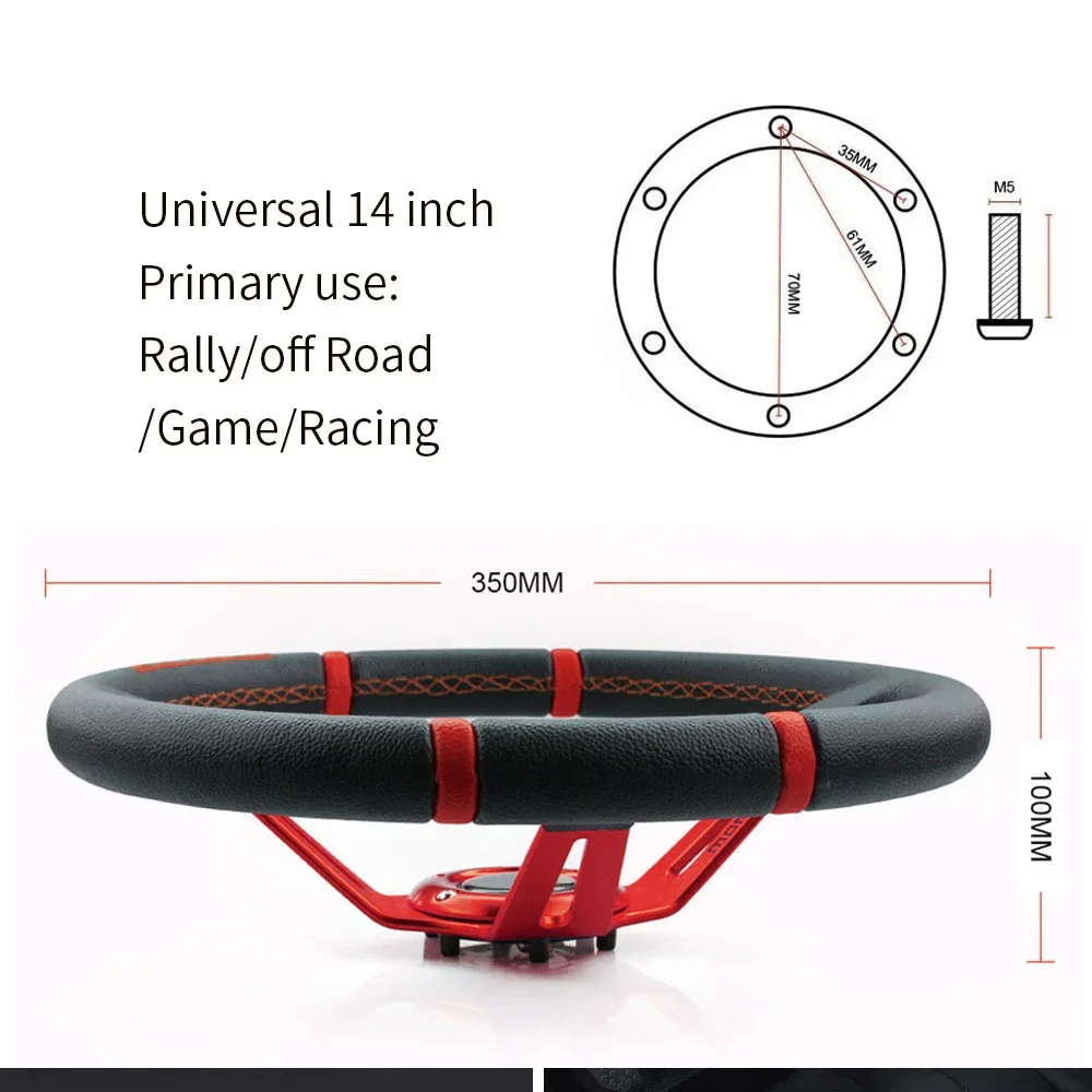 14 inch (350mm) universal racing drift steering wheel leather sport steering wheel with red spokes and logo accessories - view 4