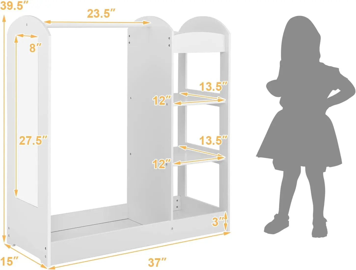 Rangement Kiev illage avec miroir pour vêtements, étagères à 3 niveaux, escalier astronomique, commode de costume de jeu de simulation, évalué Center, ouvert, ids, T1