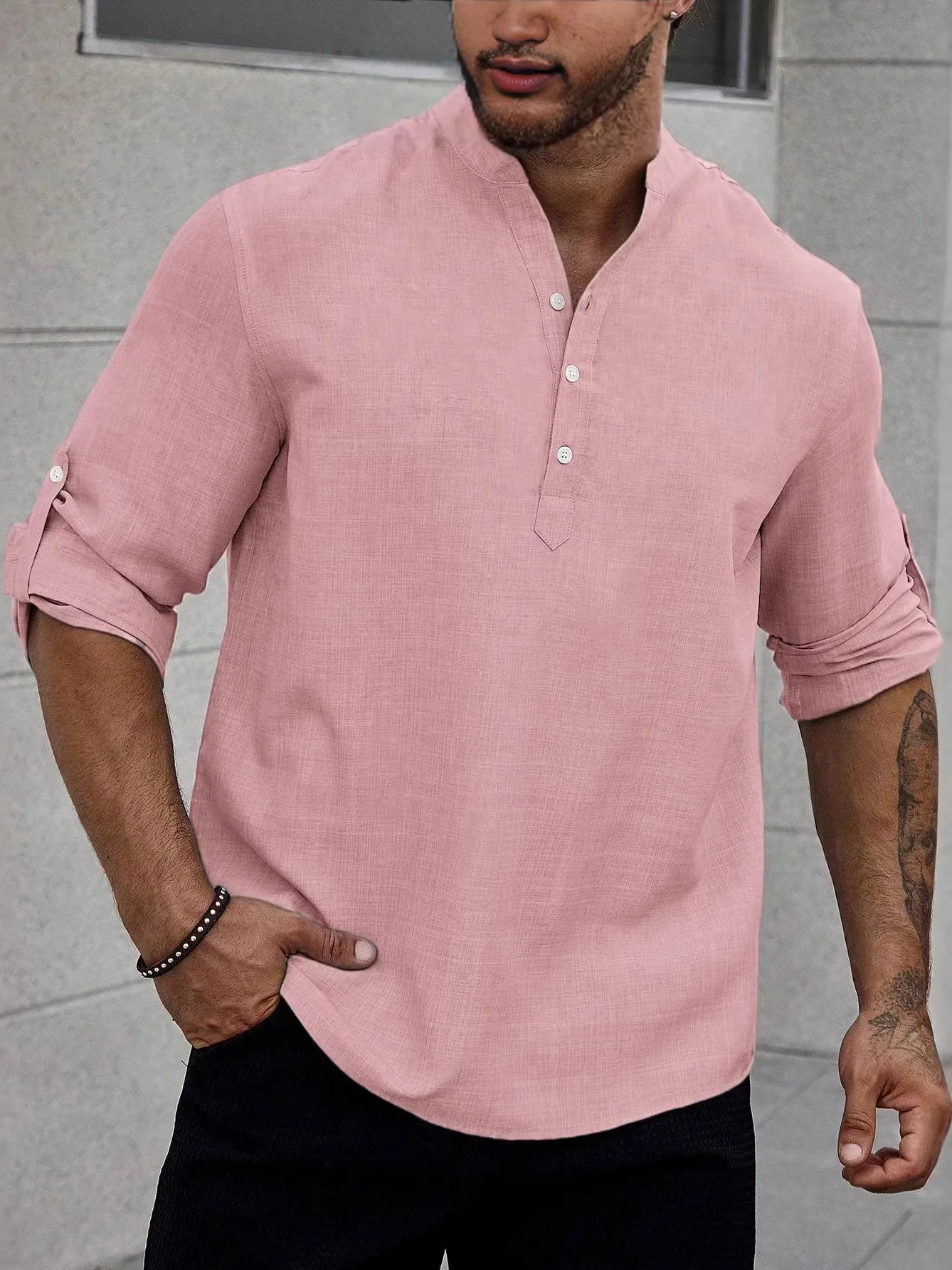 

Casual Fashion Men's Shirt Cross-border Style Long Sleeve Polyester Fiber Citywalk Antiradiation Pure Color Button Closure
