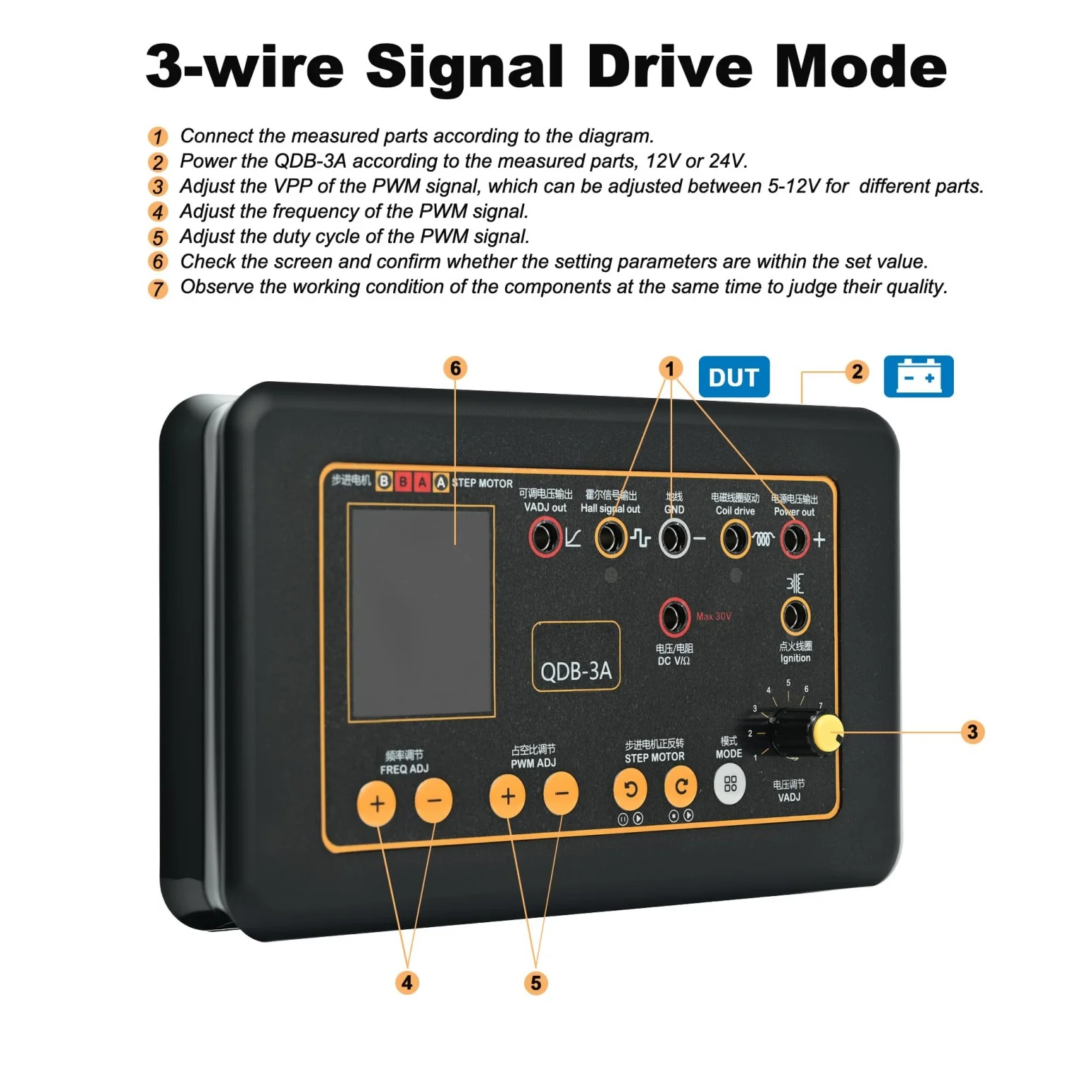 QDB-3A 2A Auto Ignition Coil Tester Car Idle Stepper Motor Solenoid Valve Injector Actuator Fault Detector Driver PWM Generator