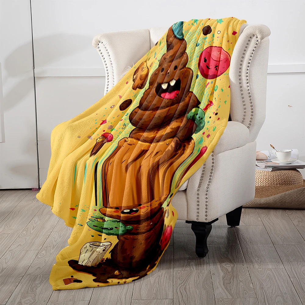 Poop Emoji Party Yellow Lightweight Flannel Blanket Breathable Cozy Throw Blanket for Spring Summer Sofa Bed Air Conditioning