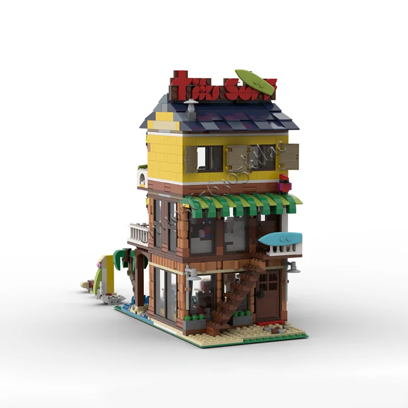 1085 pièces vendeur chaud Tiki Surf Bar blocs de construction exquis Architecture moderne modèle ensemble affichage jouet enfant assemblage cadeau d'anniversaire