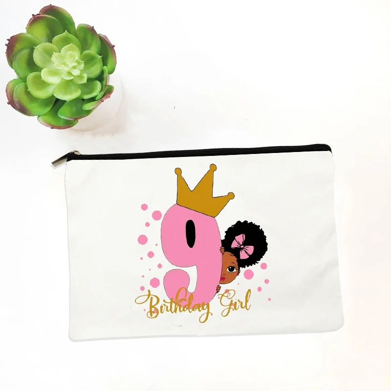 1-9 Años Baby Girl Toilet Bags Birthday Party Gifts for Curly Haired Girls Storage Bag for Dad's Little Princess Make Up Pouch