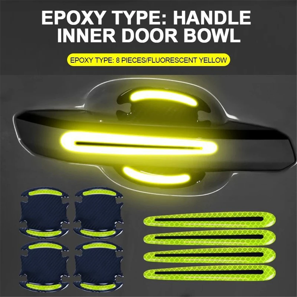 

8 General Purpose 3D Carbon Fiber Car Door Handle Stickers Scratch-Resistant Safety Reflective Strip