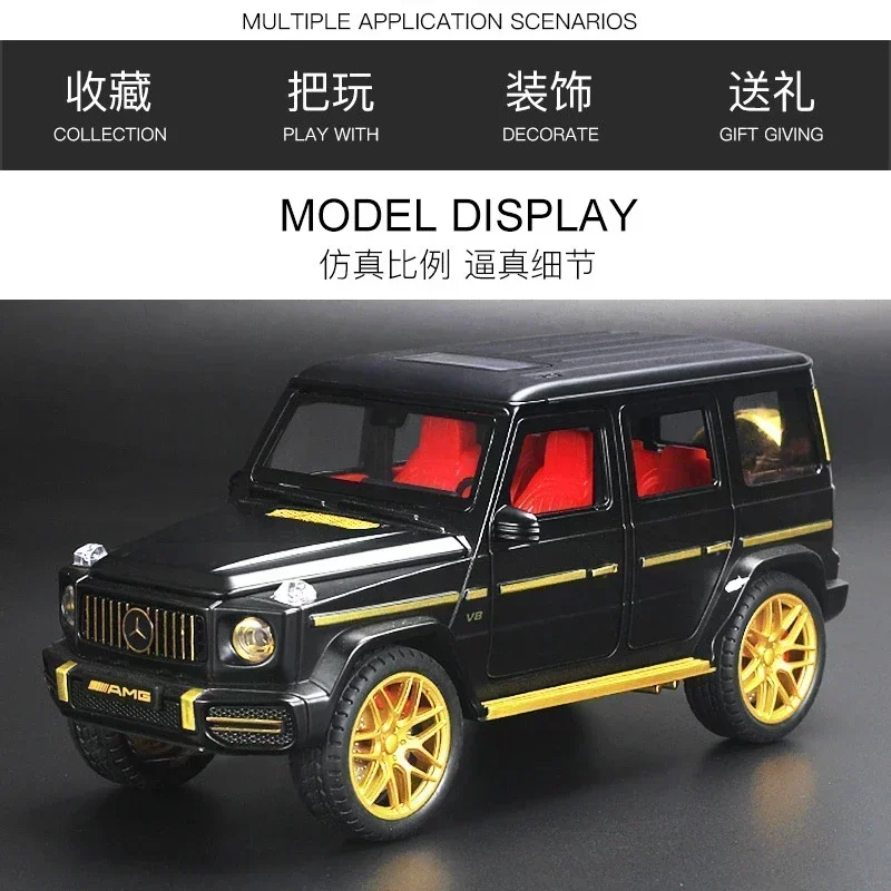 Mercedes Benz-Benz Diecast Modelo de carro de liga metálica, carro off-road G63, som e luz, coleção pull back, presentes de brinquedo para crianças, 1:22