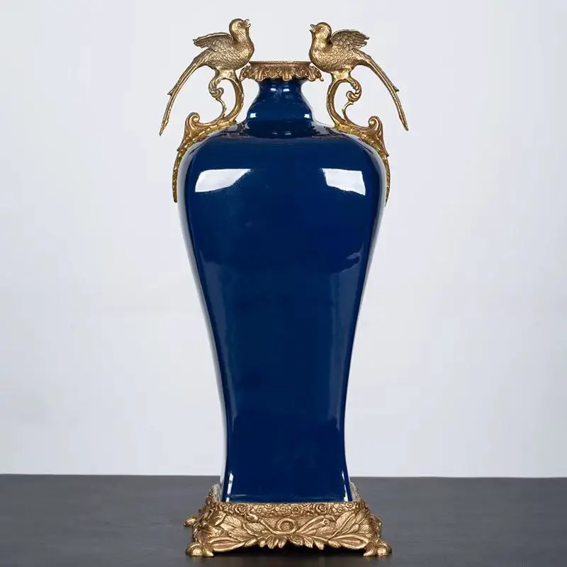 Phoenix Brass 3d Shape Inserted Porcelain Luminous Vase Art Home Decoration Vase
