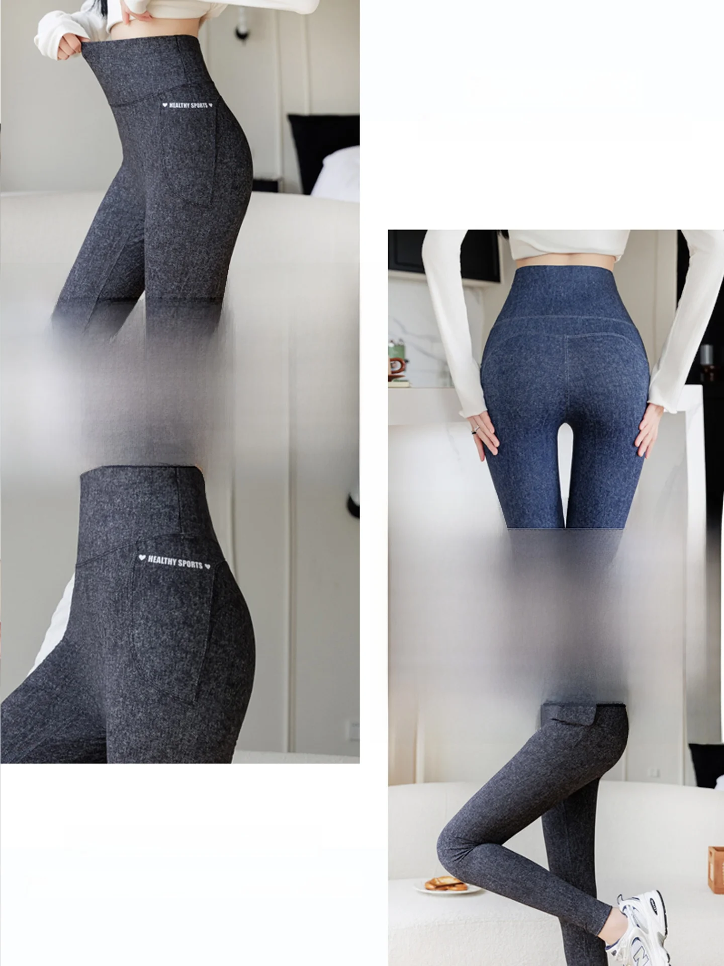 High Waist Yoga Pants Women's Spring Autumn Thin Denim Sle Boting Trousers Dual kets Elastici Casual High Waist
