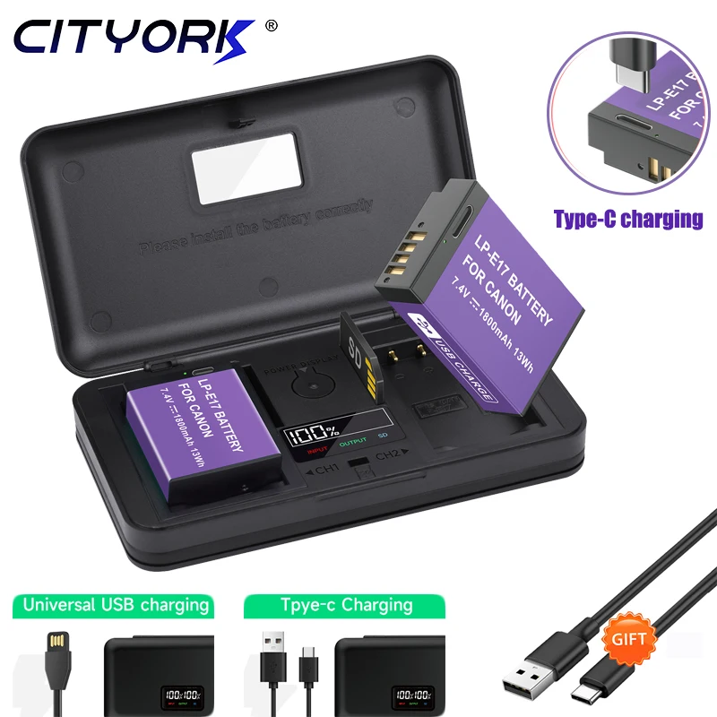 LP-E17 LPE17 LP E17 Type-C Input Battery+storage box LCD dual charger for Canon EOS M5 M6 77D 750D 760D T6i T6s 8000D Kiss X8i