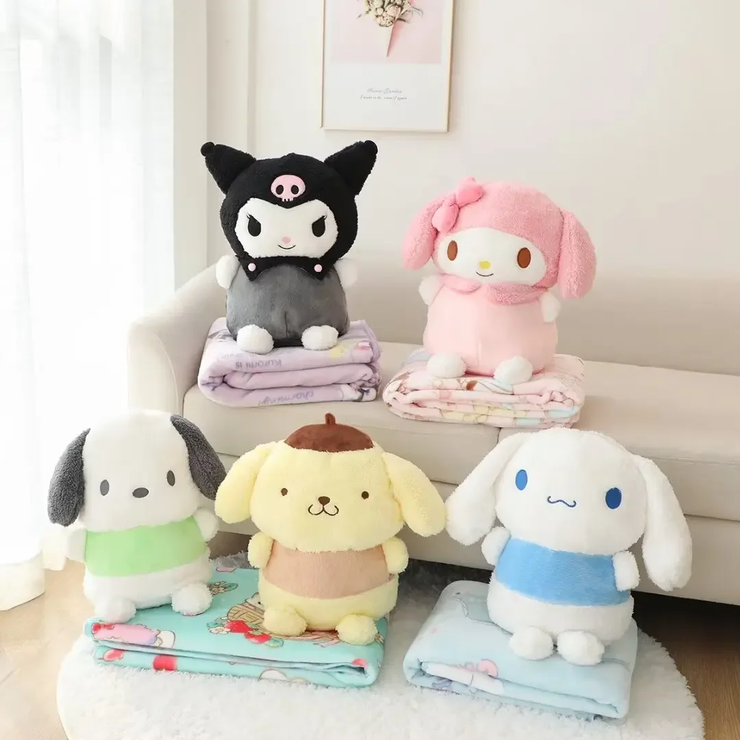 Lovely Kuromi Cinnamoroll Plush Toy Comfortable My Melody Doll Huggable Pom Pom Purin Plushies Anime Cartoon Pillow Blanket