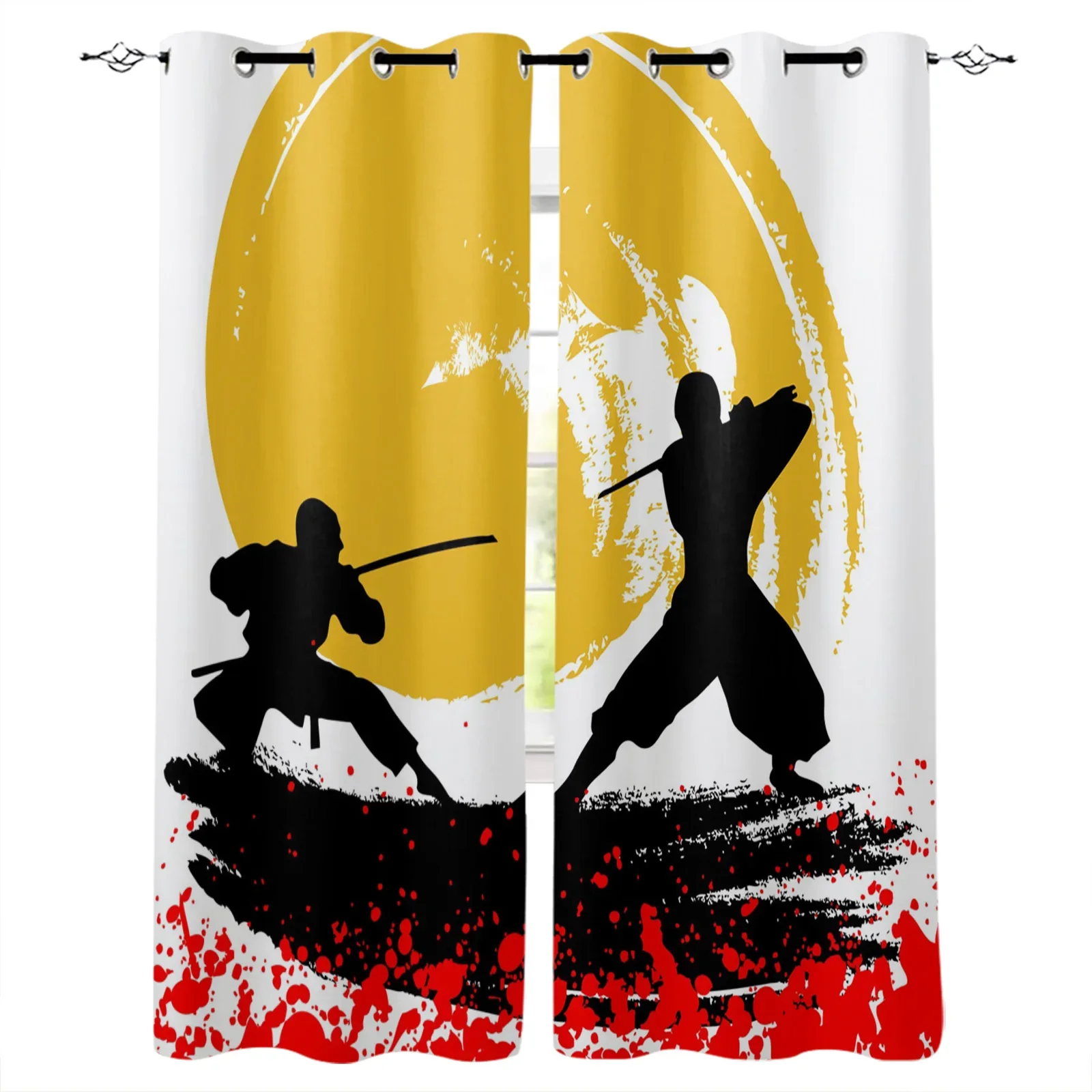 Samurai Ink Painting Sword Art Blackout Curtains Window Curtains for Bedroom Living Room Decor Window Treatments