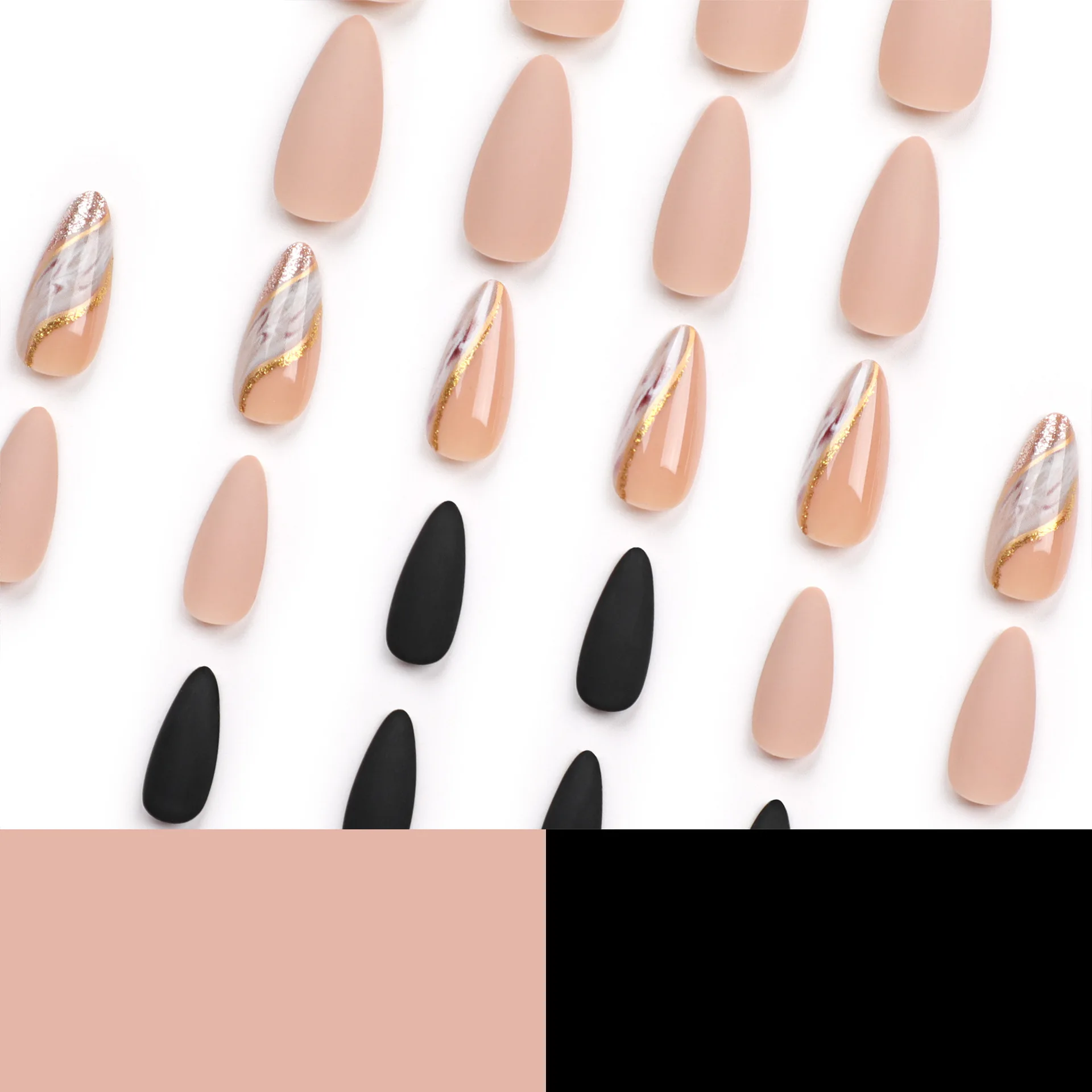 24 stuks amandel valse nagel gouden gebogen schaduw glitter mat draagbare handgemaakte manicure nep nagel