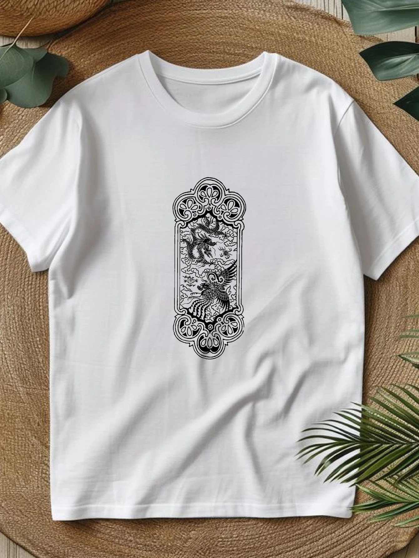 

Women's T-shirts Chinese style Casual Printed t shirt summer Casual 100% cotton Intricate Black And White printed tee Hip-Hop