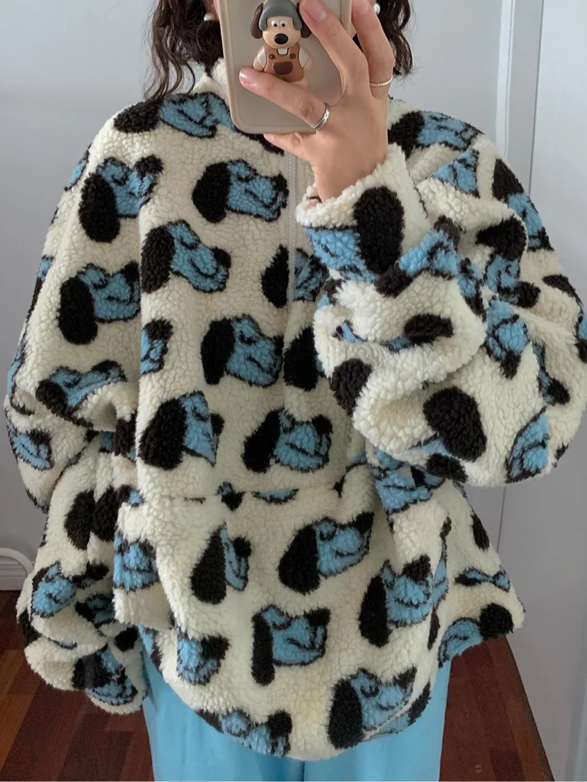 

Шикарный осенне-зимний ретро-дизайн, теплый пушистый свитер с головой собаки, женский модный свитер для поездок на работу, стандартный крой, средний мягкий