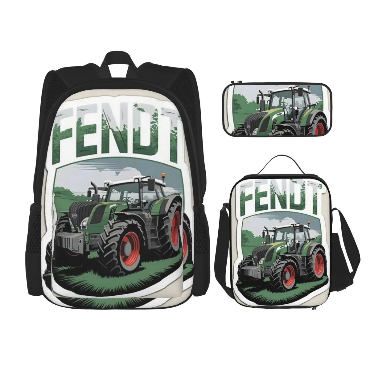 

Fendt Tractor Backpacks Boys Girls Bookbag Students School Bags Kids Rucksack Lunch Bag Pen Bag Three-Piece Set